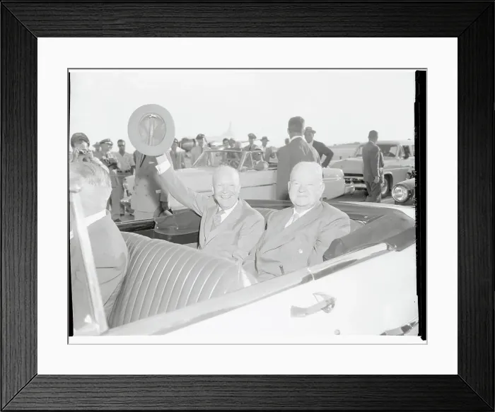 Framed Print : Dwight Eisenhower Waving from Limousine with Herbert Hoover Framed Print : Dwight Eisenhower Waving from Limousine with Herbert Hoover