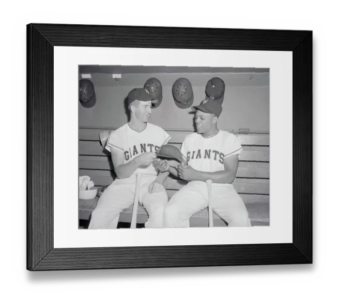 Framed Print : Don Mueller and Willie Mays Holding Sides of Helmet Framed Print : Don Mueller and Willie Mays Holding Sides of Helmet