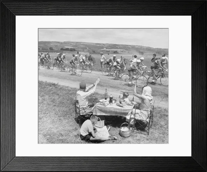 Framed Print : Picnicking Family Greets Tour de France Framed Print : Picnicking Family Greets Tour de France