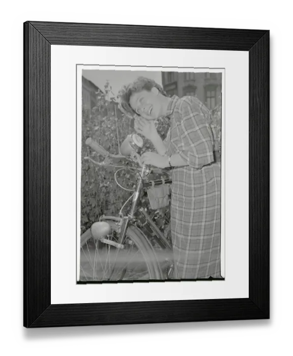 Framed Print : Woman Listening to her New Portable Bike Radio Framed Print : Woman Listening to her New Portable Bike Radio