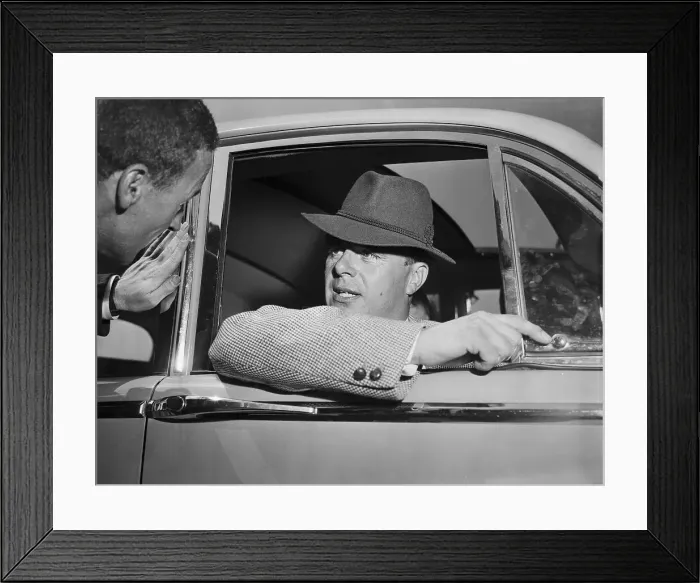 Framed Print : Aly Khan Speaking to a Reporter From His Car Framed Print : Aly Khan Speaking to a Reporter From His Car