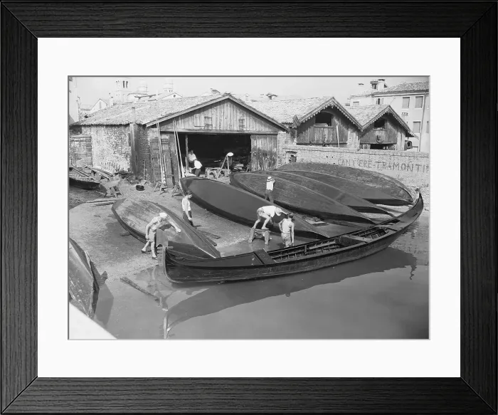 Framed Print : Craftsmen Finishing Gondolas Outside Framed Print : Craftsmen Finishing Gondolas Outside