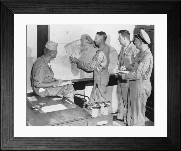 Framed Print : Navy Hurricane Hunters Examining Map Framed Print : Navy Hurricane Hunters Examining Map