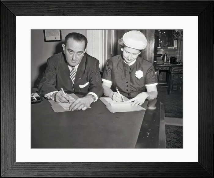 Framed Print : Lyndon Johnson and Wife Marking Absentee Ballots