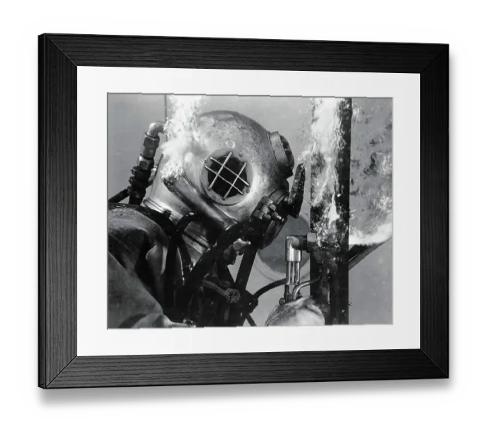 Framed Print : Navy Diver Cutting into Shipwreck