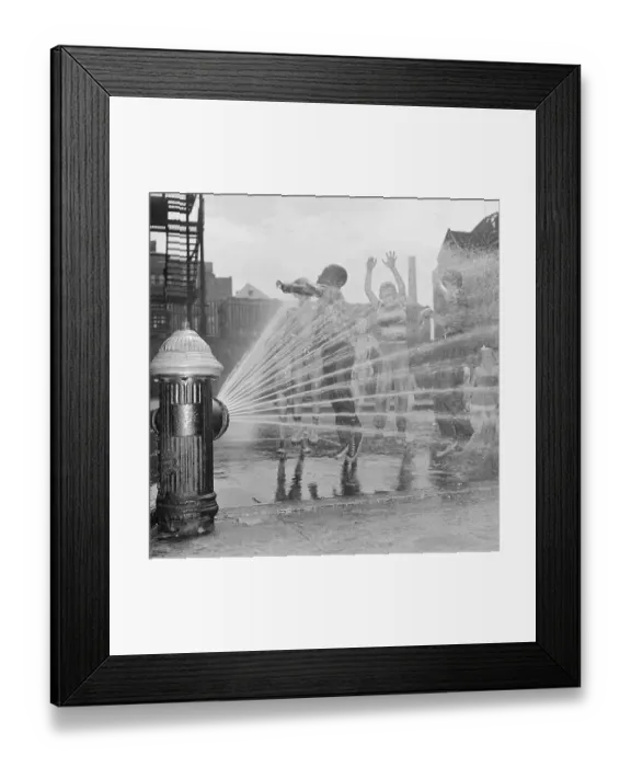 Framed Print : Kids Playing Under Fire Hydrant