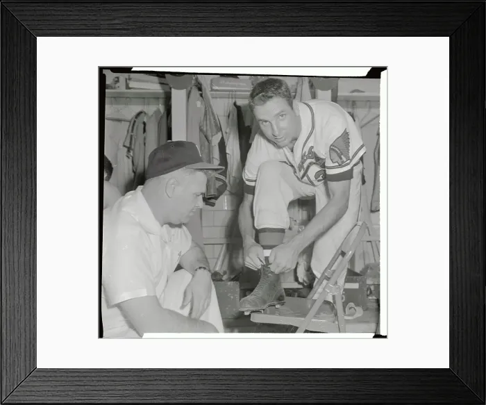 Framed Print : Bobby Thomson with Trainer in Locker Room Framed Print : Bobby Thomson with Trainer in Locker Room