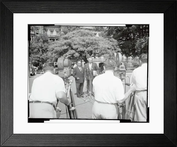Framed Print : Newsmen Interviewing William Knowland and Joseph Martin Jr Framed Print : Newsmen Interviewing William Knowland and Joseph Martin Jr