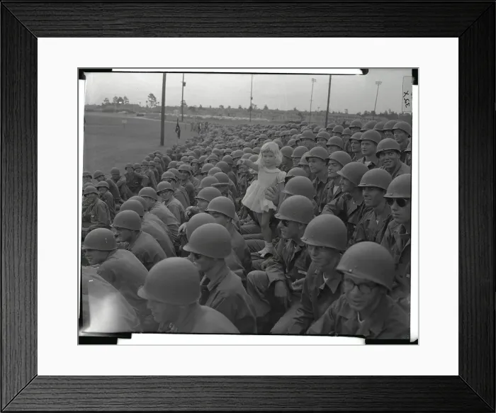 Framed Print : Little Girl Being Hoisted Above Group of ROTC Members Framed Print : Little Girl Being Hoisted Above Group of ROTC Members