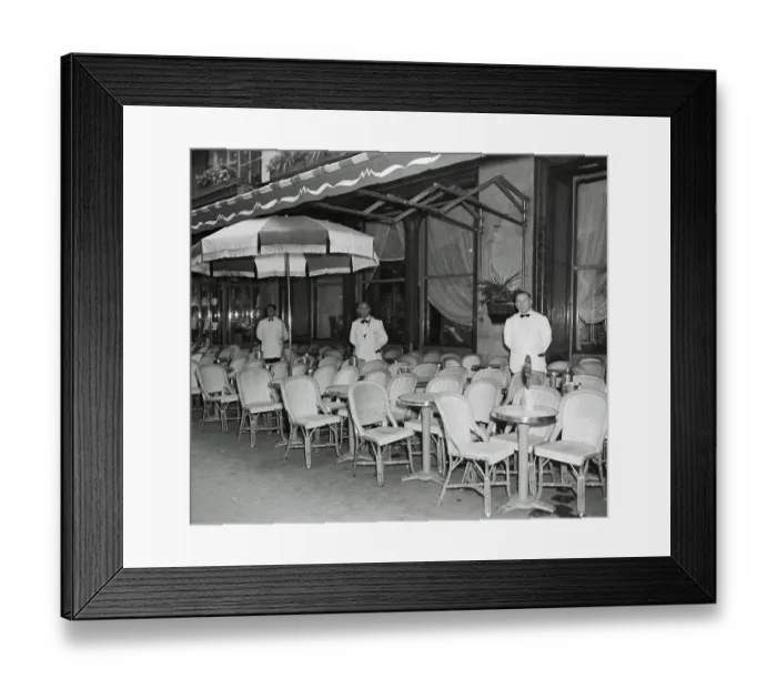 Framed Print : Waiters Standing at Empty Outdoor Cafe Framed Print : Waiters Standing at Empty Outdoor Cafe