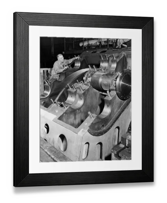 Framed Print : Employee Preparing Ship Engine for Operation Framed Print : Employee Preparing Ship Engine for Operation