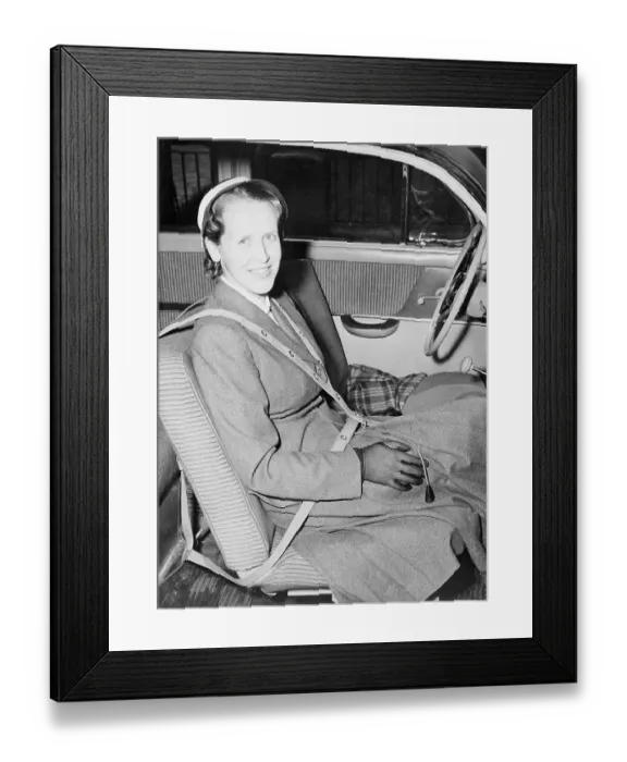 Framed Print : Woman Showing Seat Belt Usage in Car Framed Print : Woman Showing Seat Belt Usage in Car