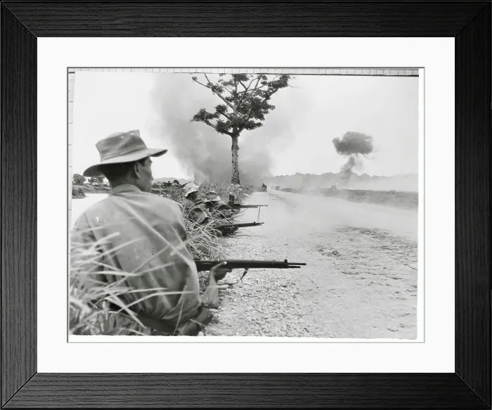 Framed Print : Troops in Position with Rifles