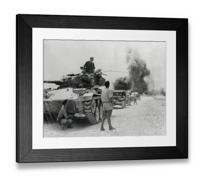 Framed Print : French Troops Look Back at Burning Bridge, Hanoi