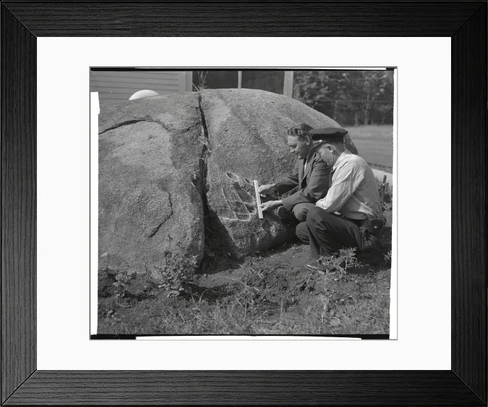 Framed Print : Town Officials Examining Dinosaur Footprint Impression Framed Print : Town Officials Examining Dinosaur Footprint Impression