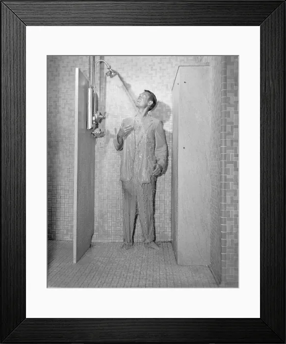 Framed Print : Man in Suit Taking Shower