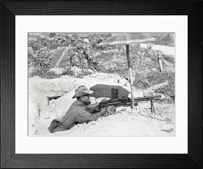 Framed Print : French Soldier Taking Cover in Trench and Under Umbrella Framed Print : French Soldier Taking Cover in Trench and Under Umbrella