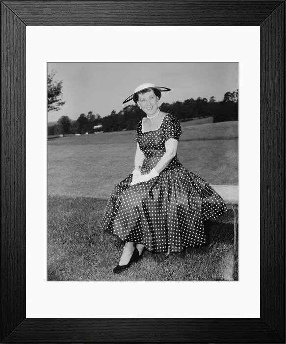 Framed Print : Mamie Eisenhower Posing in Hat and Polka Dotted Dress Outdoors Framed Print : Mamie Eisenhower Posing in Hat and Polka Dotted Dress Outdoors
