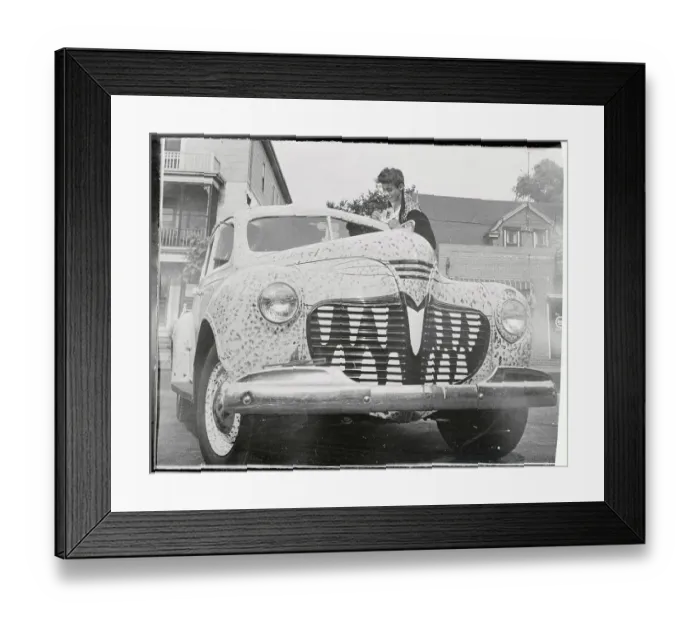 Framed Print : Owner Standing by His Leopard Designed Car Framed Print : Owner Standing by His Leopard Designed Car