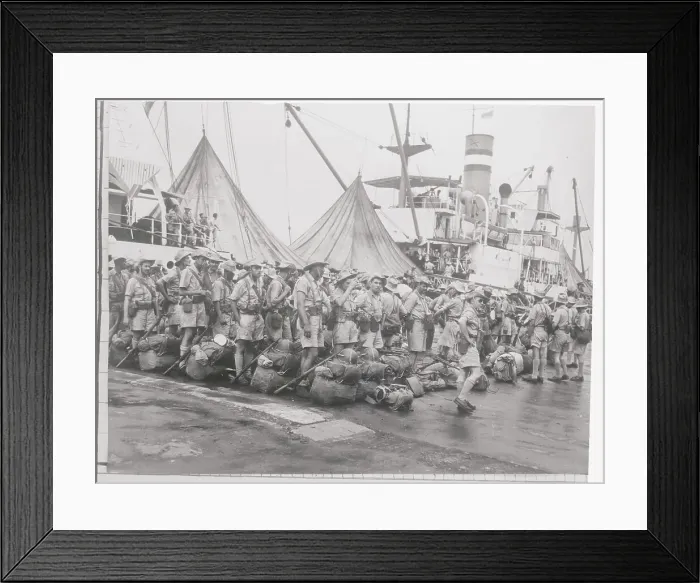Framed Print : Soldiers Arriving Near Liner Framed Print : Soldiers Arriving Near Liner