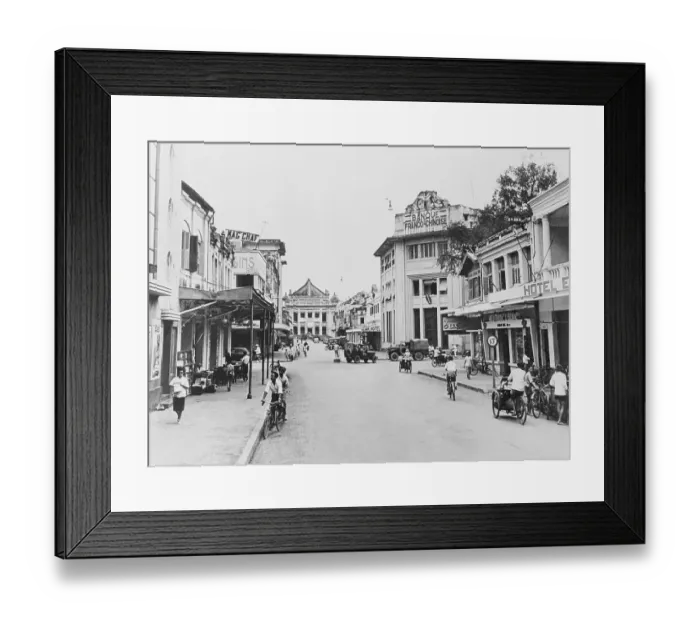 Framed Print : View of Early Hanoi with Pedestrians and Cyclists Framed Print : View of Early Hanoi with Pedestrians and Cyclists