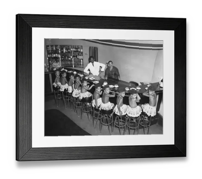 Framed Print : Ten Children Sitting at Milk Bar Framed Print : Ten Children Sitting at Milk Bar