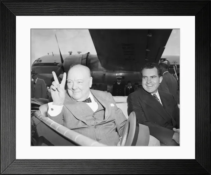 Framed Print : Churchill Giving Victory Sign From Car Framed Print : Churchill Giving Victory Sign From Car