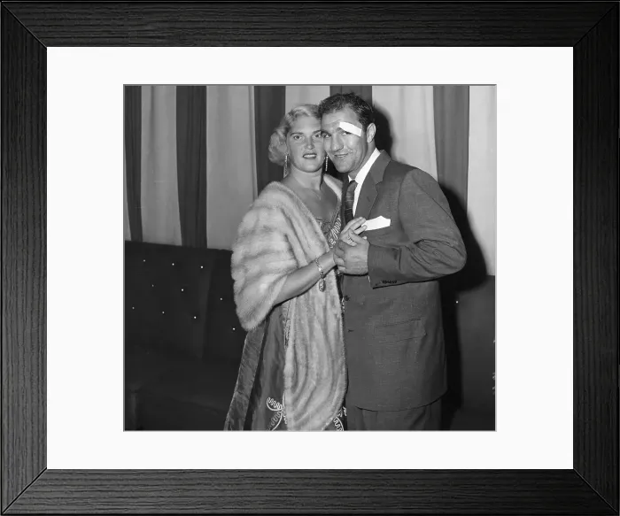 Framed Print : Bandaged Rocky Marciano Posing with Wife