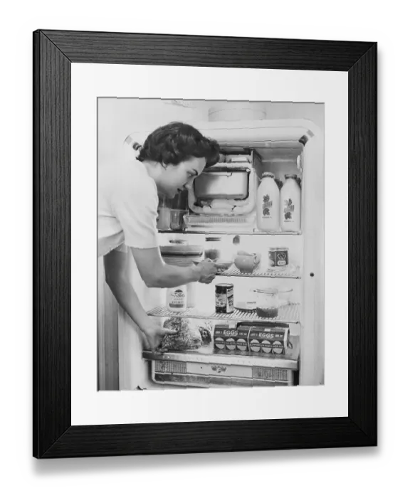 Framed Print : Woman In Open Refrigerator Framed Print : Woman In Open Refrigerator