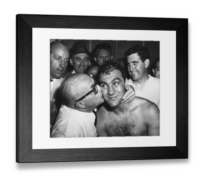 Framed Print : Rocky Marciano Getting Kiss from Al Weill Framed Print : Rocky Marciano Getting Kiss from Al Weill