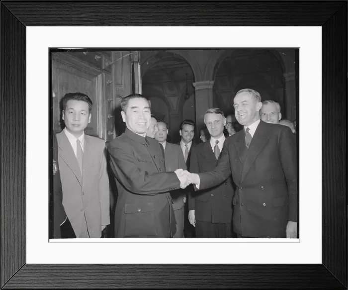 Framed Print : Chou En Lai Shaking Hands with Swiss Foreign Affairs Minister Framed Print : Chou En Lai Shaking Hands with Swiss Foreign Affairs Minister