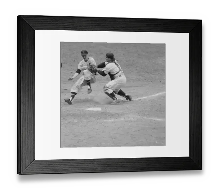 Framed Print : Yogi Berra Tagging Runner Framed Print : Yogi Berra Tagging Runner