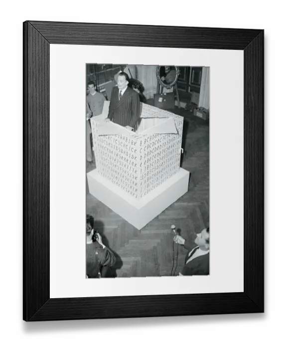 Framed Print : Salvador Dali Posing in Large Cube Framed Print : Salvador Dali Posing in Large Cube