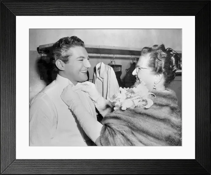 Framed Print : Liberace's Mother Fixes His Bow Tie Before Performance Framed Print : Liberace's Mother Fixes His Bow Tie Before Performance