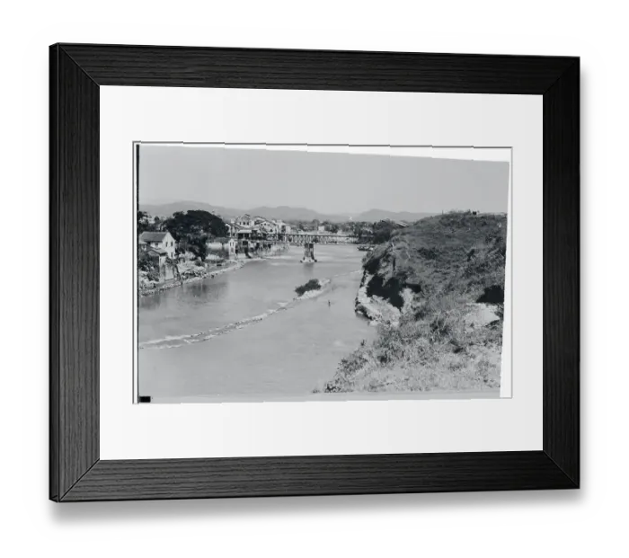 Framed Print : Town Scene with Bridge over River
