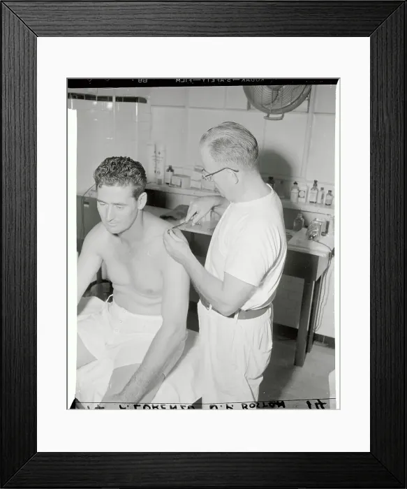 Framed Print : Ted Williams Having His Shoulder Treated by Trainer Framed Print : Ted Williams Having His Shoulder Treated by Trainer