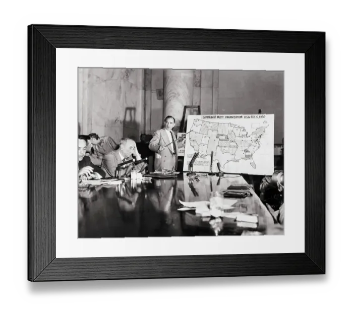 Framed Print : Joseph McCarthy Pointing at Map Framed Print : Joseph McCarthy Pointing at Map