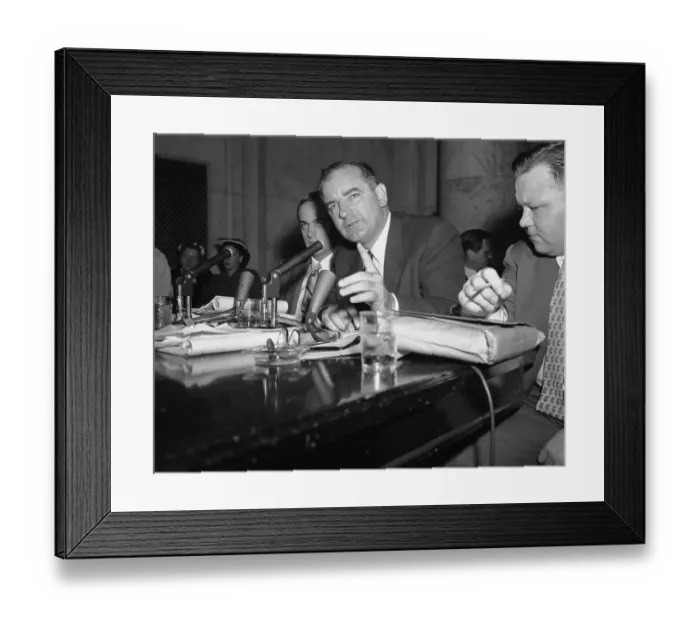 Framed Print : Joseph McCarthy Speaking at Microphones