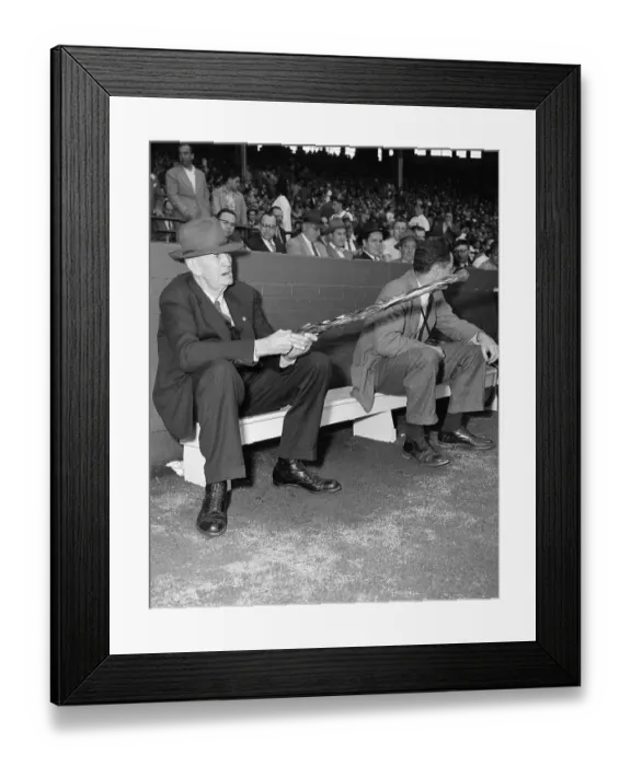 Framed Print : Elderly Cy Young Waves Cane at Game