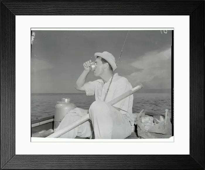 Framed Print : Ted Williams Taking a Drink While fishing Framed Print : Ted Williams Taking a Drink While fishing