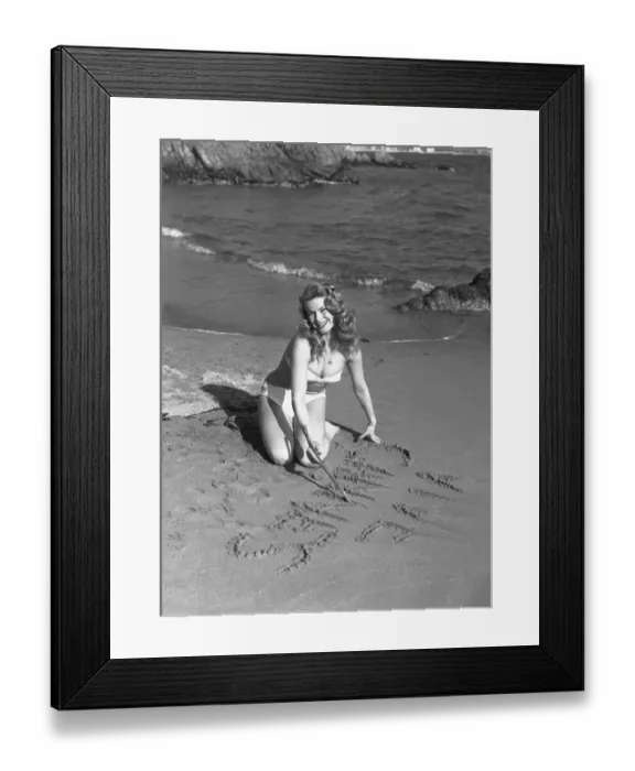 Framed Print : Anne Marie Marsen Writes In Sand Framed Print : Anne Marie Marsen Writes In Sand