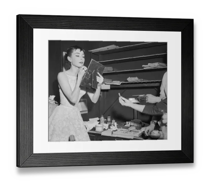 Framed Print : Audrey Hepburn Applying Lipstick Before Academy Awards Presentation Framed Print : Audrey Hepburn Applying Lipstick Before Academy Awards Presentation