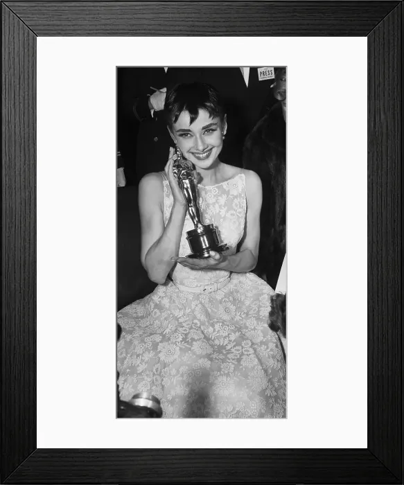 Framed Print : Audrey Hepburn Holding Oscar Framed Print : Audrey Hepburn Holding Oscar