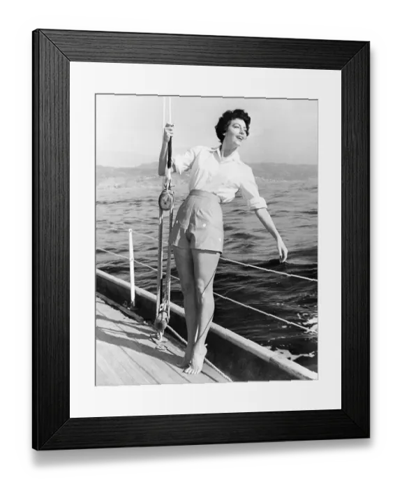 Framed Print : Ava Gardner Hanging on Sailboat Rigging Framed Print : Ava Gardner Hanging on Sailboat Rigging
