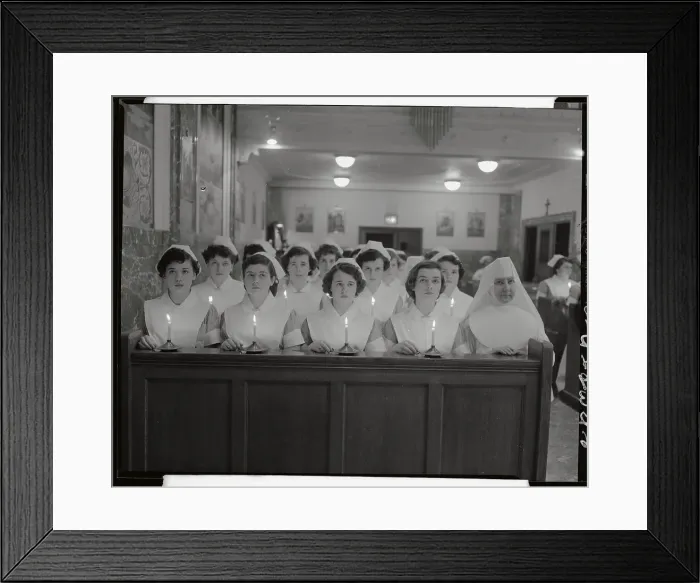 Framed Print : Graduating Nurses Kneeling in Chapel Framed Print : Graduating Nurses Kneeling in Chapel