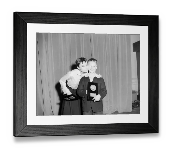 Framed Print : Audrey Hepburn Standing With Young Brandon De Wilde and Holding Trophy Framed Print : Audrey Hepburn Standing With Young Brandon De Wilde and Holding Trophy