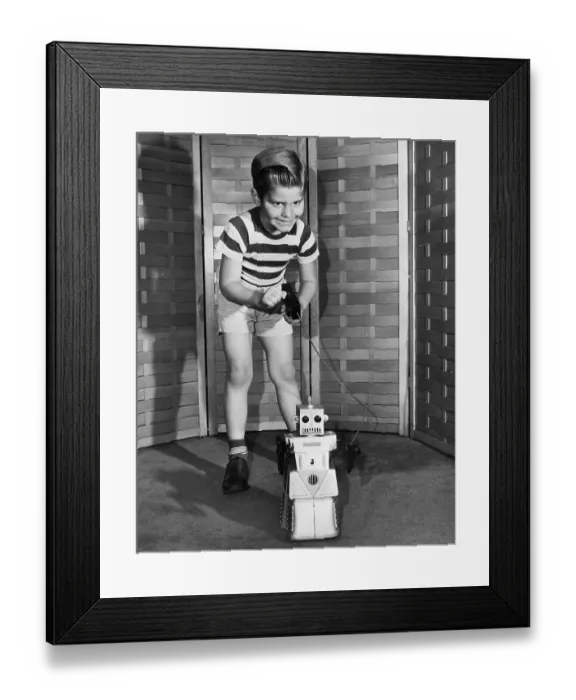Framed Print : Boy With Remote Control Robot Framed Print : Boy With Remote Control Robot