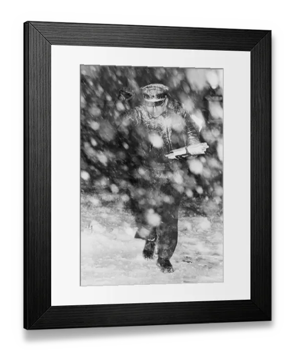 Framed Print : Postman In Blinding Snowstorm Framed Print : Postman In Blinding Snowstorm