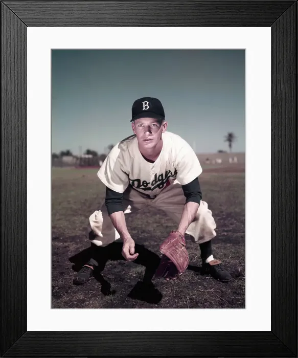 Framed Print : Don Hoak Bending to Catch Baseball Framed Print : Don Hoak Bending to Catch Baseball