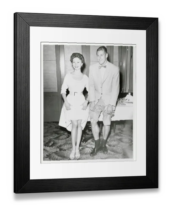 Framed Print : Mitzi Gaynor and Elroy Hirsch Exposing Their Legs for Camera